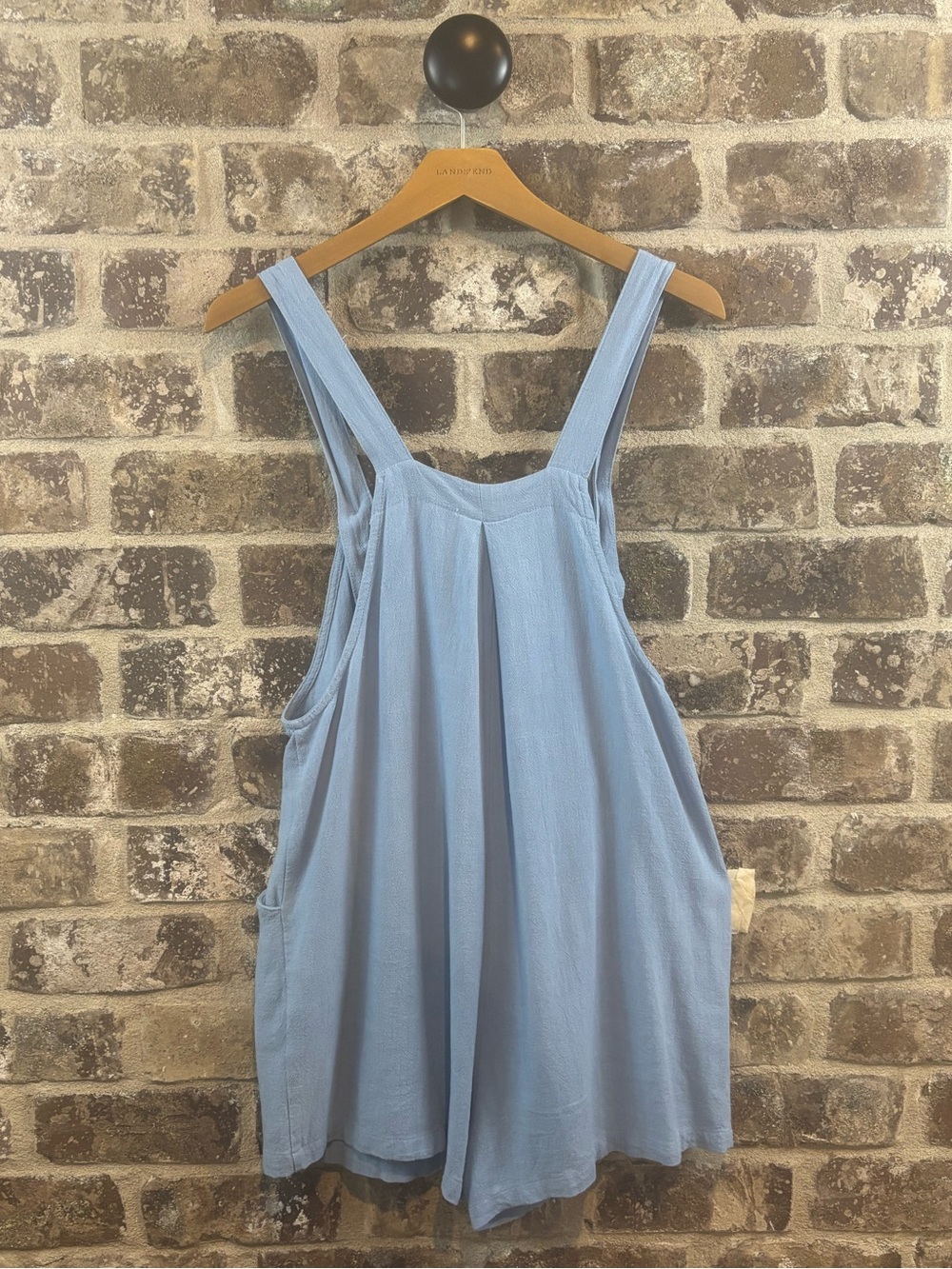 Light Blue Linen-Blend Pinafore Romper - Picture 5 of 9